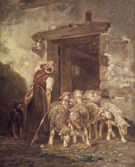 Charles Jacque Leaving the Sheep Pen Norge oil painting art